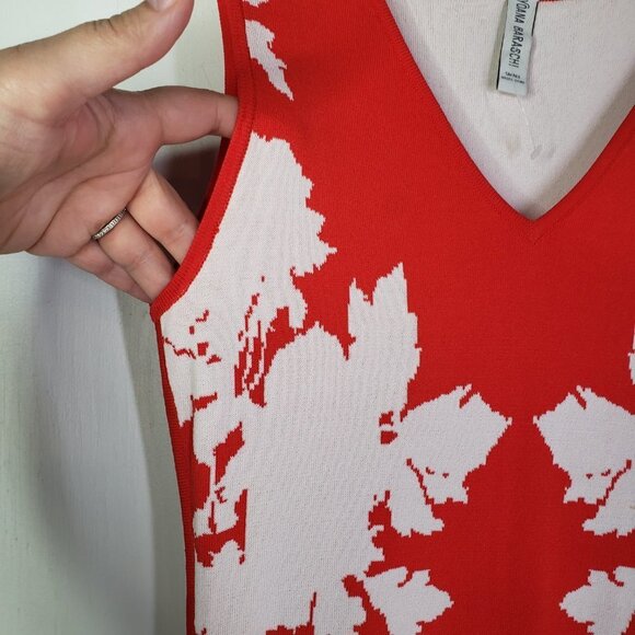 Yoana Baraschi Petaluma Fit & Flare Floral Sweater Dress S Red Orange Ivory - Picture 4 of 12